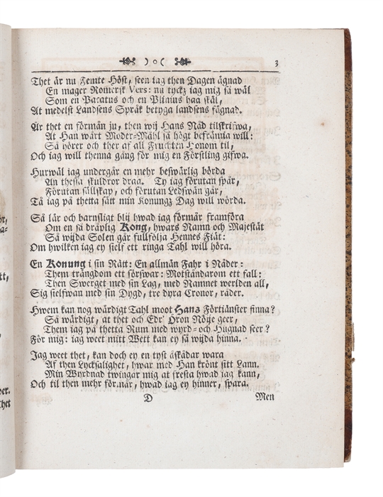 Försök til swänska skalde-konstens uphielpande, eller: samling af utwalda swänska rim och dikter. Vol. 1, part 1-3; Vol 2, part 1-3 (+) En ärlig Swensk, afmålad wid Præsidentens i Kongl. May:ts och Rikets Bergs-Collegio, den Högwälborne Herrens, Baron...