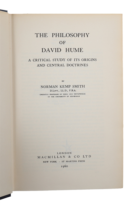 The Philosophy of David Hume. A Critical Study of its Origins and Central Doctrines.