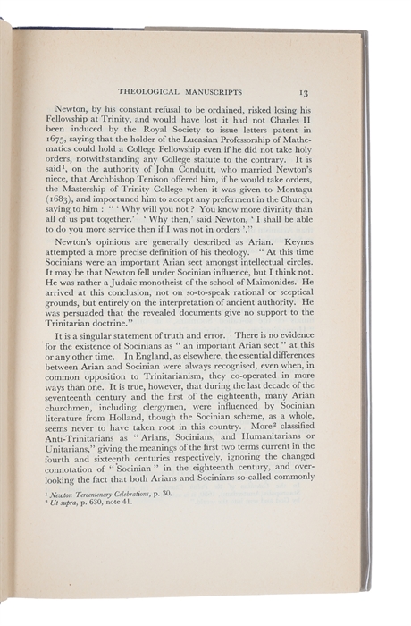 Sir Isaac Newton: Theological Manuscripts. Selected and Edited with an Introduction.