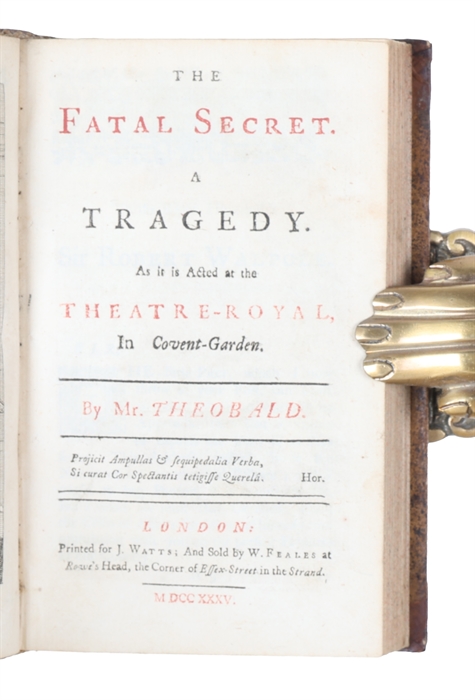 Athaliah. A tragedy (+) Lucius Junius Brutus, A Tragedy. By Duncombe (+) An Essay on Tragedy by Mr. Voltaire (+)  The Fatal Secret. A Tragedy. By Mr. Theobald (+) Philotas. A Tragedy. By Philip Frowde. The Fall of Saguntum. A Tragedy. By Phil. Frowde.