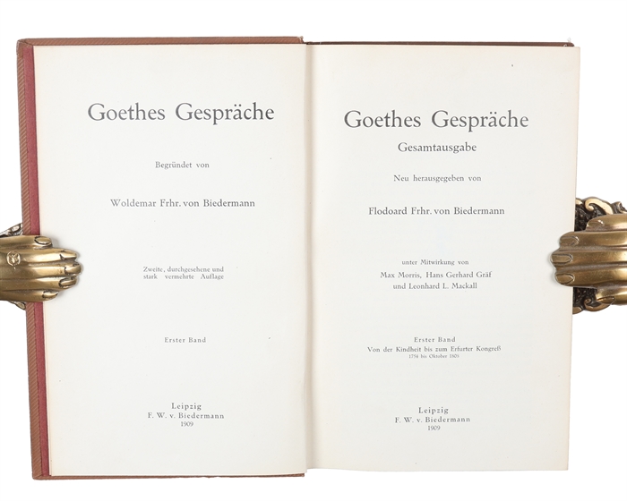 Goethes Gespräche. Gesamtausgabe. Unter Mitwirkung von Max Morris, Hans Gerhard Gräf und Leonhard L. Mackall. Zweite, durchgesehene und stark vermehrte Auflage. 5 vols. 