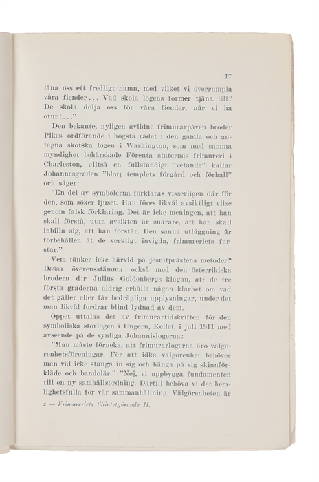 Frimureriets Tillintetgörande. 2 vols.