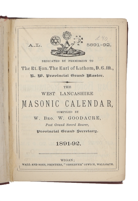The West Lancashire Masonic Calendar, 1891-92.