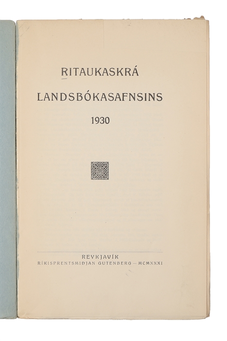 Ritaukaskra Landsbokasafnsins. 1930.