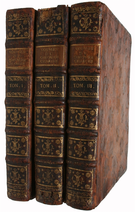 Voyages du Chevalier Chardin, en Perse, et autres Lieux de L'Orient. Enrichie de Figures en Taille-douce, qui représentent les Antiquités & les Choses remarquable du Païs. Nouvelle Edition. Vol. 1-3 (of 4 = "Supplement"). l. Paris á Ispahan - 2. ...