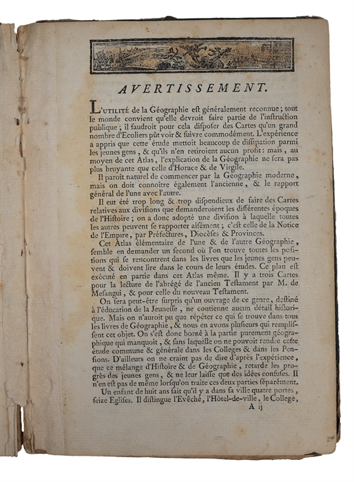 Atlas, et Tables élémentaires de Géographie, ancienne et moderne; Adopté par plusiuers Ecoles Royales Militaires. Nouvelle Édition.