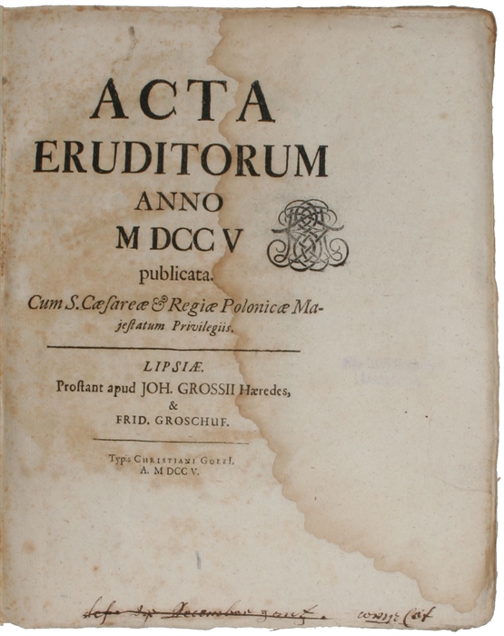 ACTA ERUDITORUM ANNO MDCCV - (REVIEW OF NEWTON'S TRACTATUS DE QUADRATURA CURVARUM).