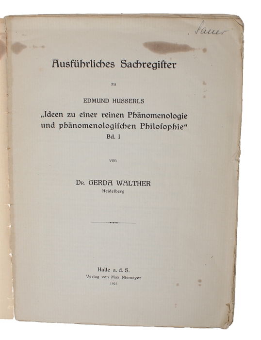 Ideen zu einer reinen Phänomenologie und phänomenologischen Philosophie. Erstes Buch (alles). Allegemeine Einführung in die reine Phänomenologie. Sonderdruck aus: "Jahrbuch für Philosophie und phänomenologische Forschung", Bd. I herausgegeben von E. H...