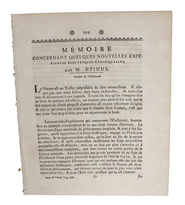 Mémoire concernant quelques nouvelles Experiences électriques remarquables.