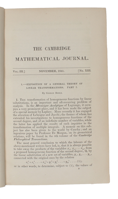 Exposition of a general Theory of linear Transformations. Part I-II. (November 1841 a. May 1842).