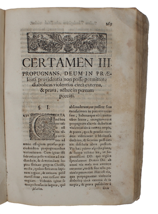 Bellum Theologicum adversus diabolicas violentias circa Externa de se Prava, et Turpia. Quatuor certaminibus & duabus dissertationibus, Sacris Literis, Doctrinis SS. patrum... retorta sunt. Vbi Combinata eorum  doctrina cum Molinosa...