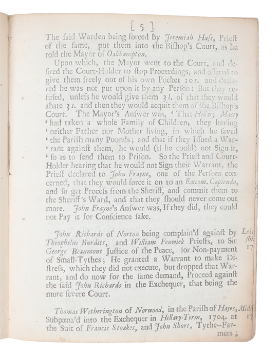 A Brief Account of Some Severe Prosecutions in the Court of Exchequer, against Several of the People called Quakers, for Non-Payment of Tythes : Notwithstanding that Provision is made for the more easie Recovery thereof, by Two Late Acts. Humbly prese...