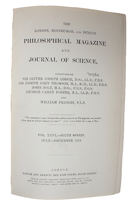 On the Constitution of Atoms and Molecules. 3 Parts (all). (+) The High-Frequency Spectra of the Elements.