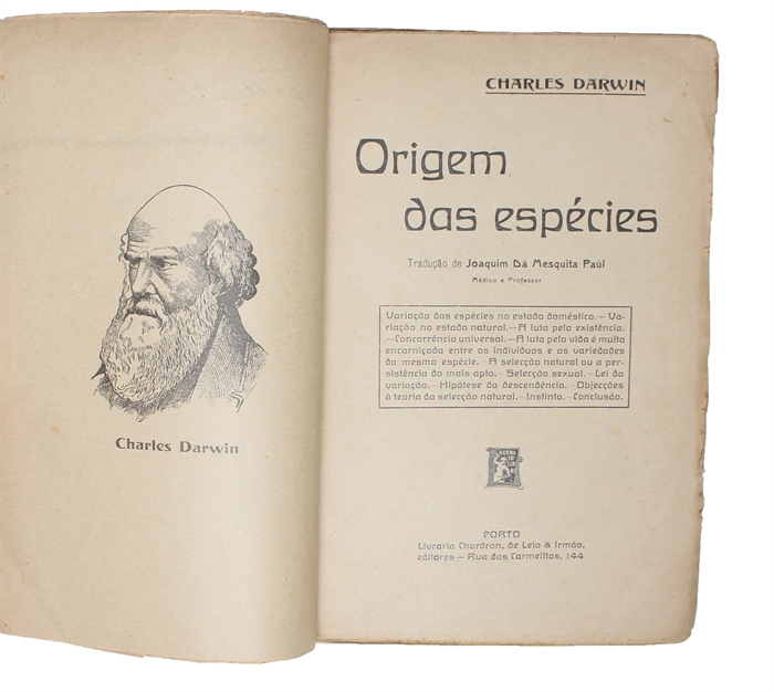 Origem das Espécies. [i.e. Portuguese: "Origin of Species"].