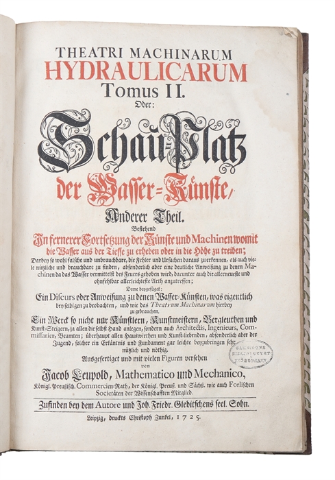 Theatrum Machinarum Generale. Schau=Platz des Grundes Mechanischer Wissenschaften...   Alles mit viel nütlichen Anmerkungen und besonderen neuen Inventionibus und Machinen vermehret, und mit vielen Figuren deutlich vor Augen gestellet... Bd. 1-9 (von 10)
