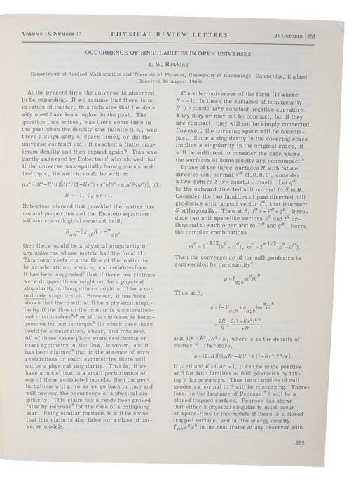 Occurrence of Singularities in Open Universes.