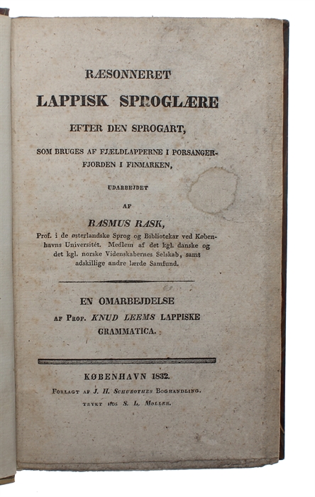 Ræsonneret Lappisk Sproglære efter den Sprogart, som bruges af Fjældlapperne i Porsanger-Fjorden i Finmarken. En Omarbejdelse af Knud Leem's Lappiske Grammatica.