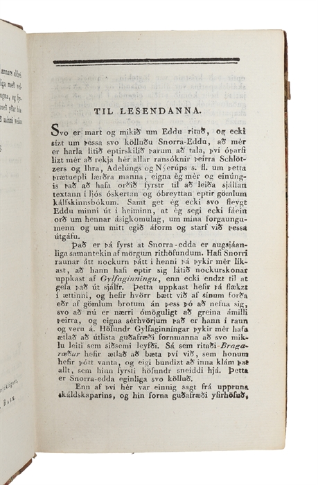 Snorra=Edda ásamt Skáldu og tharmed fylgjandi Ritgjördum. Eptir gömlum Skinnbókum. Útgefin af R. Kr. Rask
