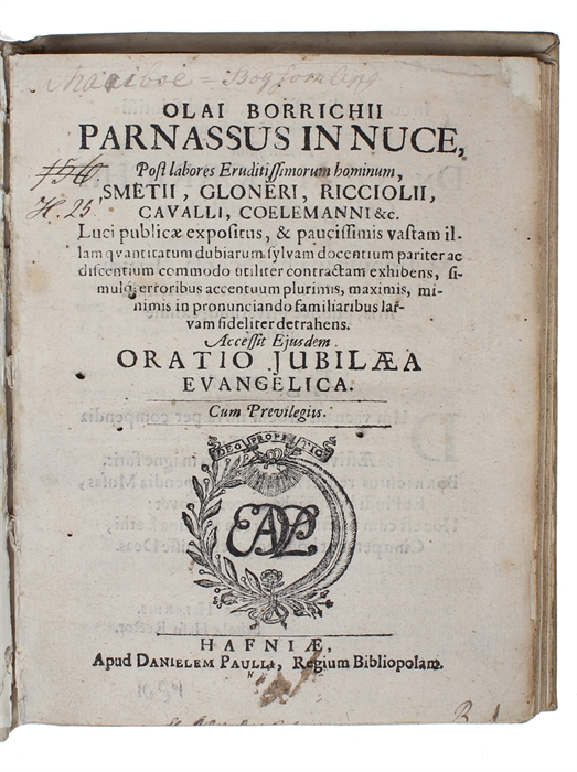Parnassus in nuce post labores Smetii, Gloneri, Riccolii, Coelemanni, etc. Luci publicæ expositus, et paucissimis vastam illam quantitatum dubiarum sylvam docentium pariter ac discentium commodo utiliter contractam exhibens.