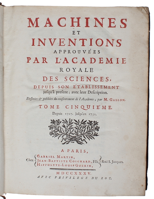 Machines et inventions approuvées par l'Academie Royale des Sciences. 6 vols.
