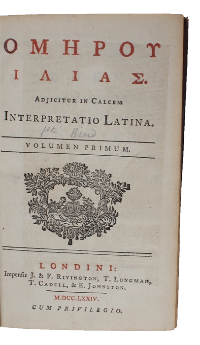 Ilias. Adjicitur in Calcem Interpretatio Latina. Duo volumina.