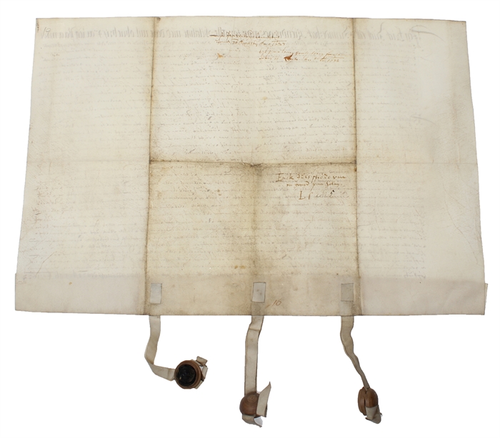 Original handwritten deed related to Hundsbæk Manor, Hindsholm and Agerkrog Manor.