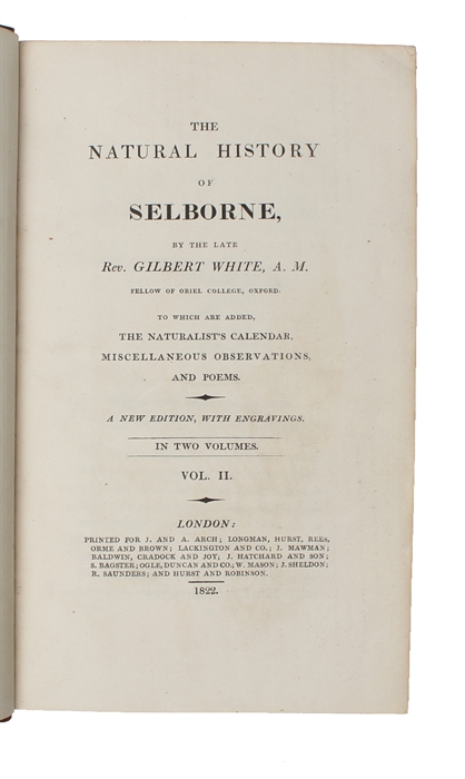 The Natural History of Selborne, new edition, with engravings. 2 vols.