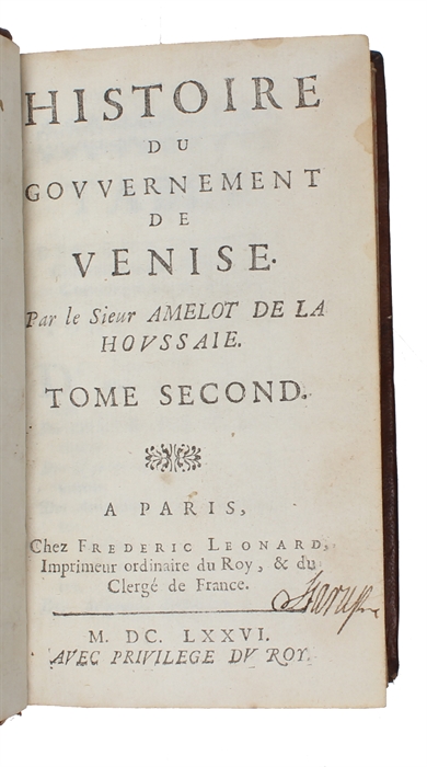 Histoire du govvernement de Venise. 2 vols. 