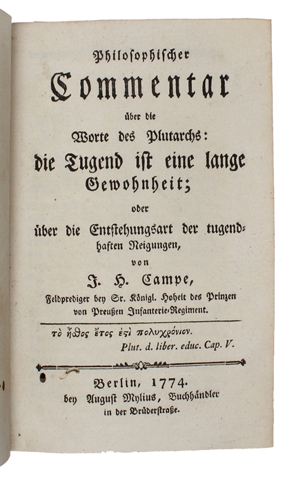 Philosophischer Commentar über die Worte des Plutarchs: die Tugend ist eine lange Gewohnheit.