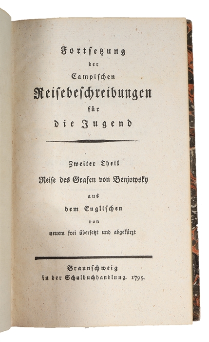 Fortsetzung der Campischen Reisebeschreibungen für die Jugend. 6 vols.
1: Reise des Grafen von Benjowsky.
2: Reise des Grafen von Benjowsky.
3: Neue Reise in die vereinten Staaten von Nordamerika, gemacht im Jahr 1788 von dem französischen Bürger J. P...