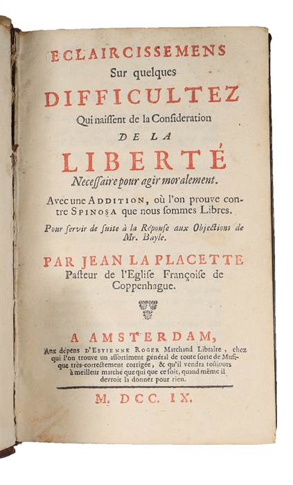 Eclaircissemens sur quelques difficultez qui naissent de la consideration de la liberté (...).