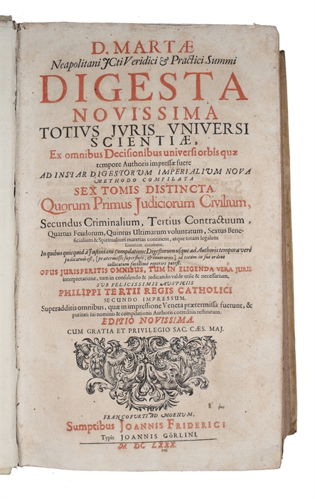 Digesta novissima totius iuris controversi scientiae. 6 parts. 