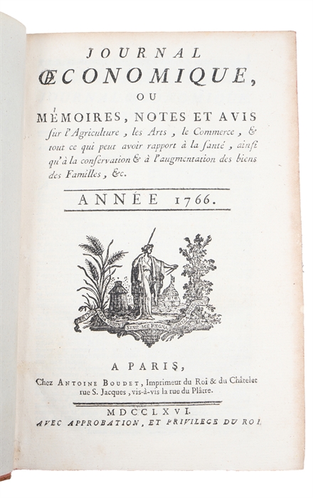 Journal économique ou mémoires, notes et avis (...). (7 volumes: 1766, 1767, 1768, 1769, 1770, 1771, 1772). (oeconomique)