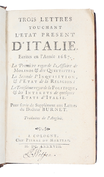 Trois lettres touchant l'etat present d'Italie, ecrites en l'année 1678.