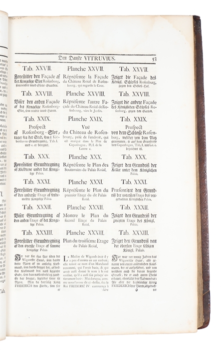 Den Danske Vitruvius [The Danish Vitruvius]. Indeholder Grundtegninger, Opstalter, og Giennemsnitter af de mærkværdigste Bygninger i Kongeriget Dannemark, samt de Kongelige Tydske Provintzer, Tilligemed en kort Beskrivelse over hver Bygning i sær. Dee...