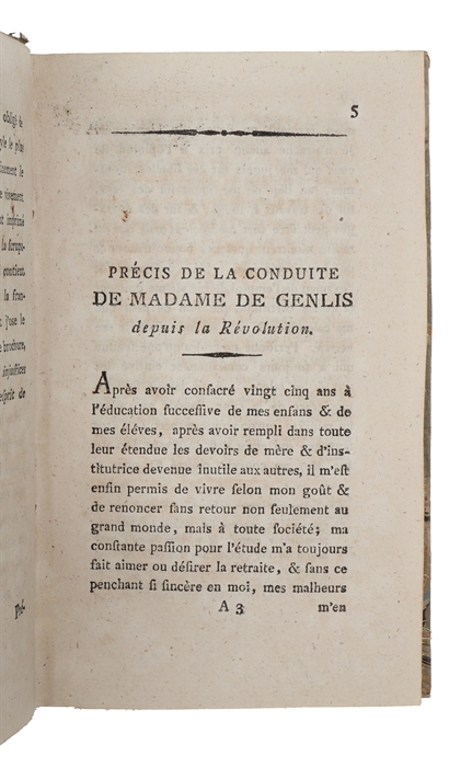 Precis de la conduite de Madame de Genlis depuis la revolution. Suivi d'une lettre à Mr. De Chartres & de reflexions sur la critique.