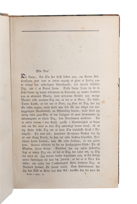 Enten-Eller. Et Livs=Fragment udgivet af Victor Eremita. 2 Deele. Første Deel indeholdende A.'s Papirer. Anden Deel, indeholdende B.'s Papirer, Breve til A. (2 Bd.).
