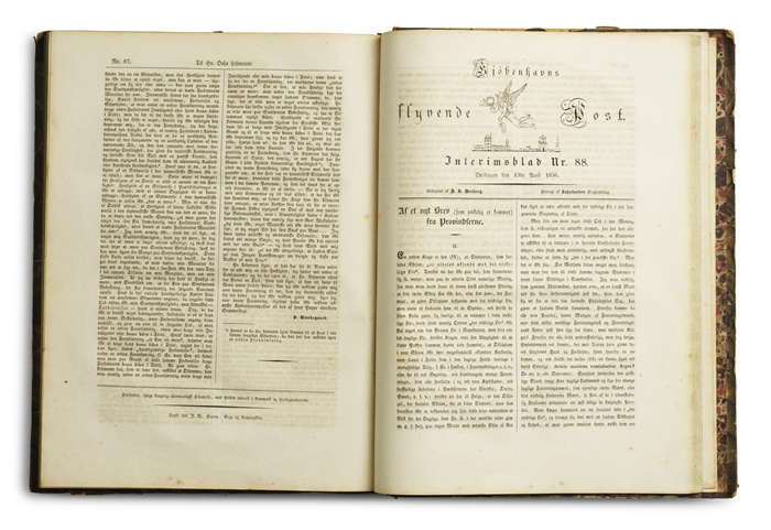 I. A: Ogsaa et Forsvar for Qvindens höie Anlæg. II. B: Kjøbenhavnspostens Morgenbetragtninger i Nr. 43 + III. B: Om Fædrelandets Polemik + IV. S. KIERKEGAARD: Til Hr. Orla Lehman. [printed in: Kjøbenhavns flyvende Post, Interimsblad Nr. 34, 76, 82/83 ...