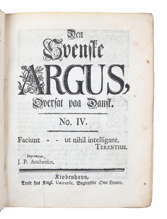 Den svenske Argus, Oversat paa Dansk. 2 parts (all).