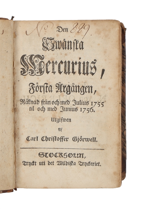 Den swänska Mercurius, första årgången, räknad från och med julius 1755 til och med junius 1756.