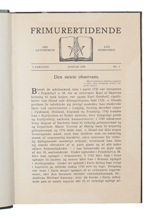 Frimurertidende 1928, 1929, 1930. 1 - 3 Årgang. 