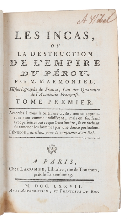 Les Incas, ou la Destruction de l'Empire du Perù. 2 vols. 