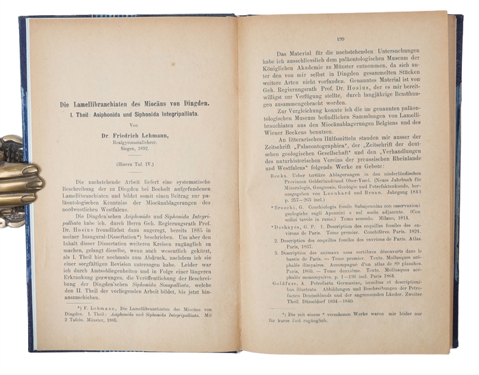 Die Lamellibranchiaten des Miocäns von Dingden. I Theil: Asiphonida und Siphonida Integripalliata. II Theil: Siphonida Sinupalliata. (In: "Verhandlungen des naturhistorischen Vereines der preussischen Rheinlande", 49)