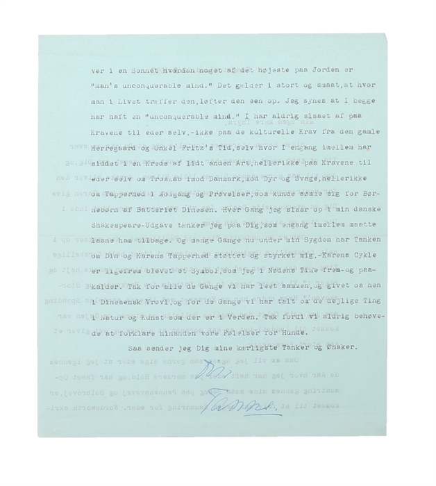 Original type-written letter, signed "Tanne". 