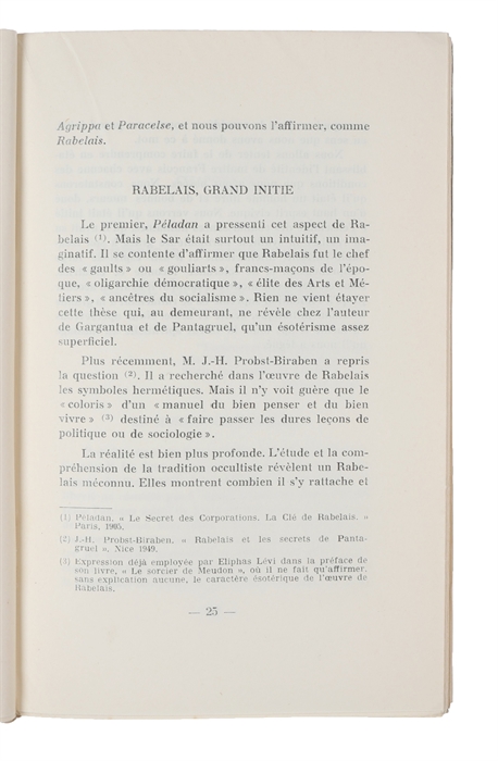 Rabelais Franc-Maçon. Essai sur la Philosophie de Pantagruel.