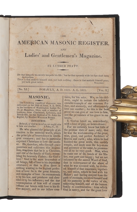 The American Masonic Register, and Ladies' and Gentlemen's Magazine. No. XI, For July A.D. 1821. A.L. 5821, Vol. 1.