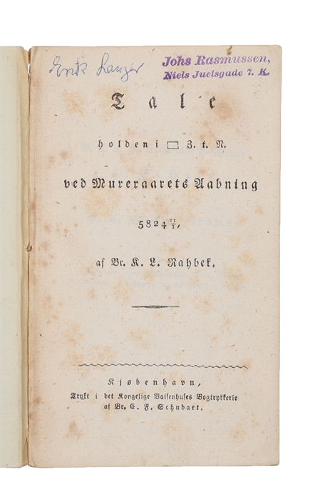 Tale holden i ... Z. t. N. ved Mureraarets Aabning 5824 [i.e.: 1824] 11/3.