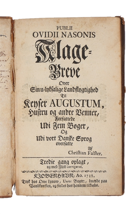 Klage-Breve Over Sin u-lyksalige Landflygtighed. Tredie gang oplagt og med fliid corrigeret. 