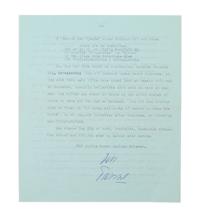 Original type-written letter, signed "Tanne".