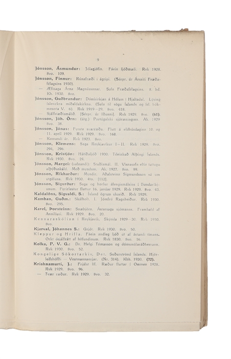 Ritaukaskra Landsbokasafnsins. 1930.